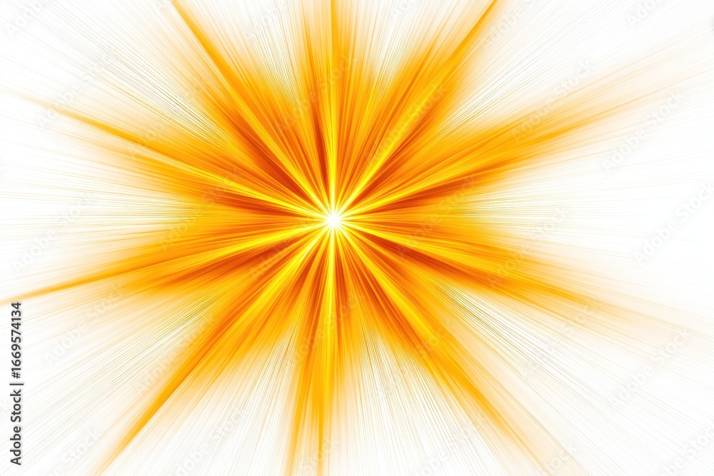 Obraz premium Sunburst A vibrant starburst with yellow and orange rays emanating from a central bright light against a white background