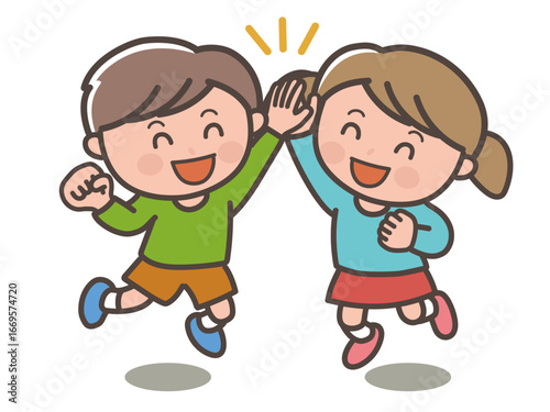 Happy Kids Giving High Five Illustration