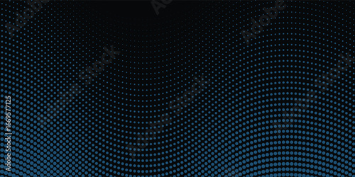 Flowing dot particles light wave pattern halftone blue and green gradient smooth curve shape isolated on black background. Vector in concept of technology, best seller background