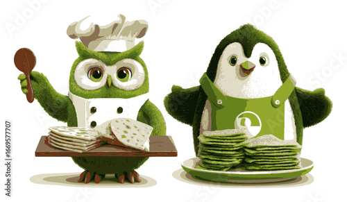 Cute Animal Chef Characters Preparing Delicious Food for Kids