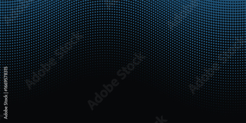 Flowing dot particles light wave pattern halftone blue and green gradient smooth curve shape isolated on black background. Vector in concept of technology, best seller background