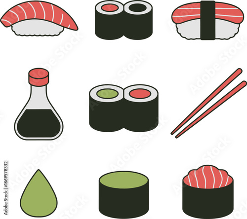 Delicious Sushi Icons Graphics for Menus  Websites