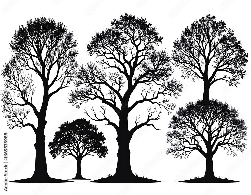 Obraz premium Silhouettes of four different trees