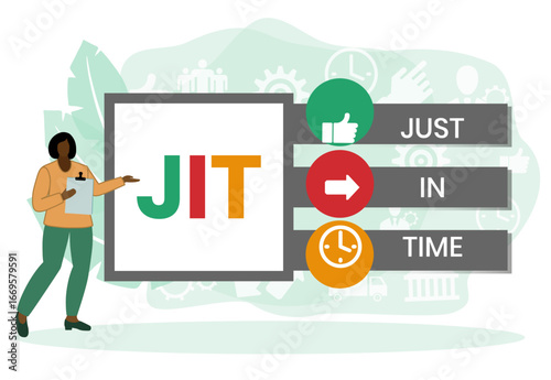 JIT - Just in time acronym. business concept background. vector illustration concept with keywords and icons. lettering illustration with icons for web banner, flyer, landing page