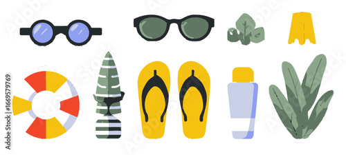 Summer Vacation Essentials in Flat Cartoon Style for Fun Designs