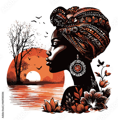 Beautiful Abstract Illustration of Silhouette with Nature Elements