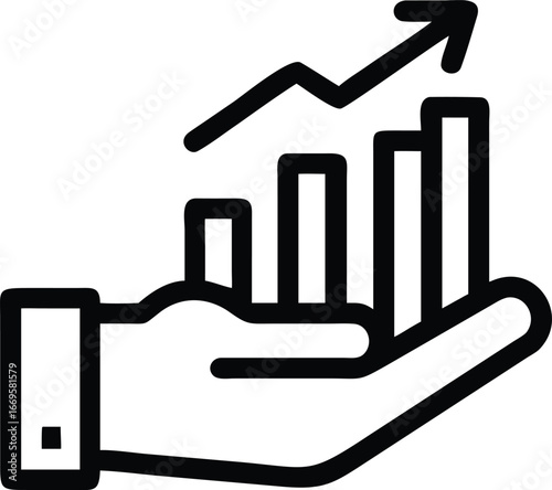 Person s hand holding an upward trending bar graph illustrating financial growth and success