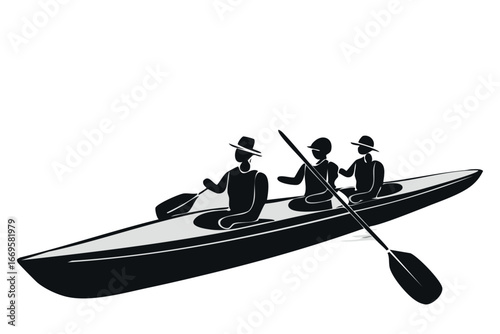 vector silhouette man and woman kayaking in kayak