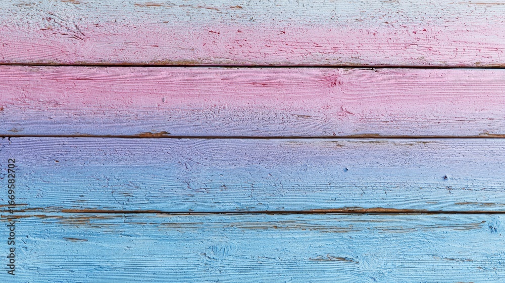 Obraz premium Horizontal wood planks, painted in ombre shades of pink and blue