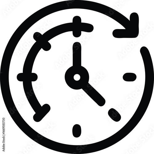 Circular clock with a rotating arrow indicating time management and progress
