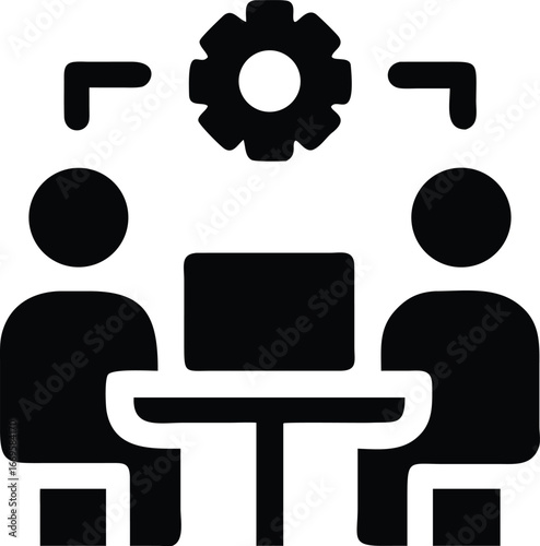 Diverse business team collaborating with technology and gears for innovation and strategy