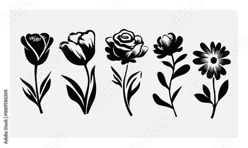 Elegant Floral Design with Black Silhouettes on a Light Background