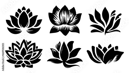 Collection of Elegant Lotus Flower Silhouettes for Creative Designs