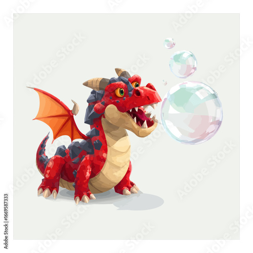 Cute 3D Cartoon Dragon Blowing Bubbles in Bright Colors and Style