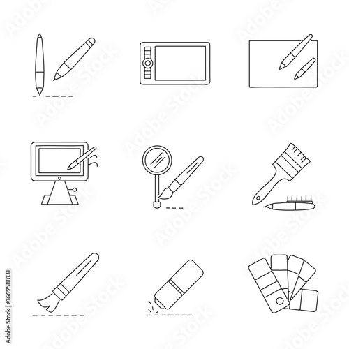 Illustration graphics tablet drawing pen brush design art tools set line art 
