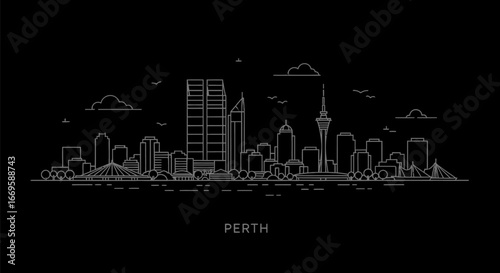 Perth Skyline Australia city vector outline.