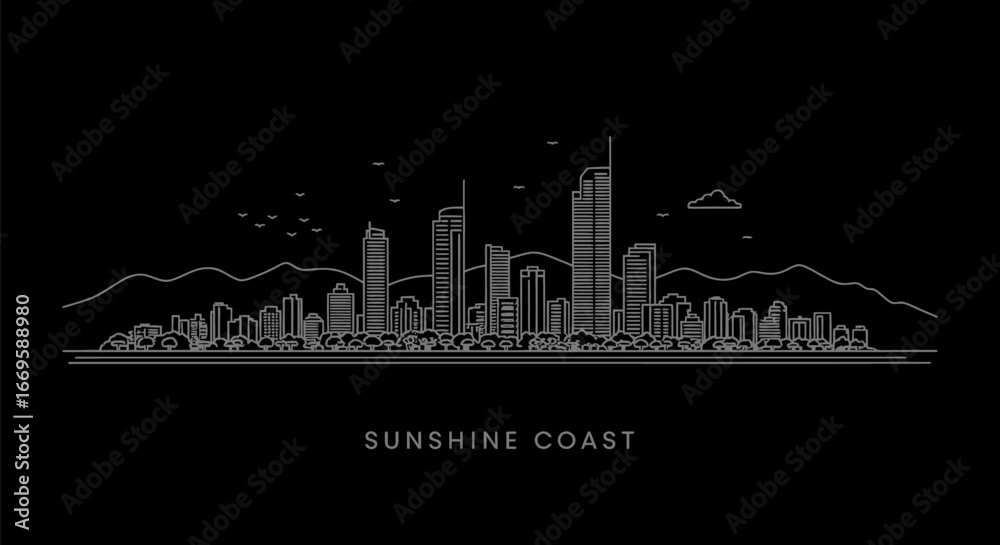 Fototapeta premium Sunshine Coast Australia Skyline Line Art.