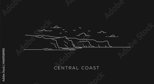 Central Coast Line Art with Black Background.