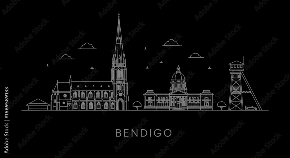Obraz premium Bendigo Australia Skyline Outline with Minimalist.