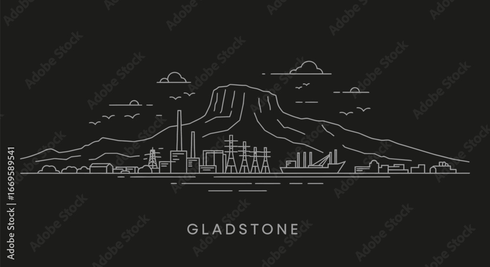 Obraz premium Gladstone City Line Art with Australia, and Industry.