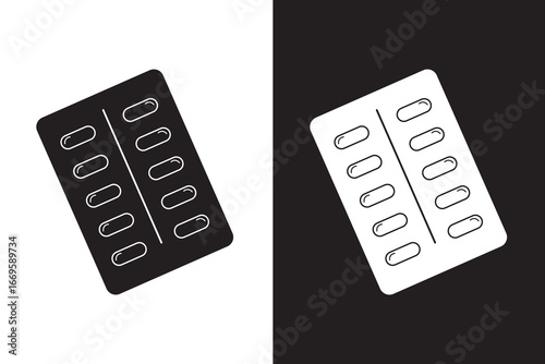 Pill blister pack icon for logo, vector sign symbol for design