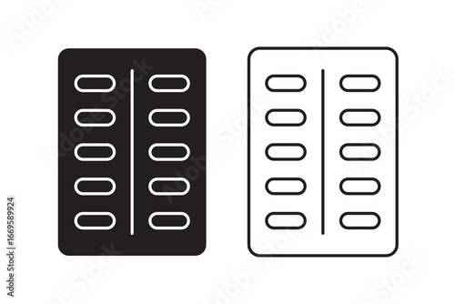 Pill blister pack icon Symbol collection thin outline set