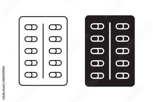 Pill blister pack icon Simple outline vector logo
