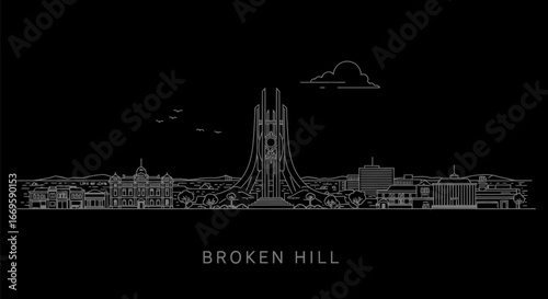 Broken Hill Australia Skyline with Minimalist Silhouette.