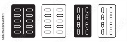 Blister drug pack icon black and white vector sign