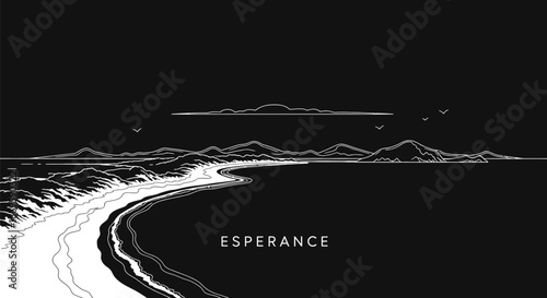 Esperance Coastline with Line Art, and Black  White.