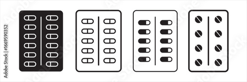 Pill blister pack icon Symbol collection thin outline set