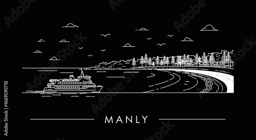 Manly Ferry Sydney Linear Vector.