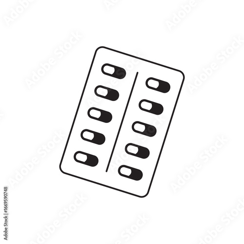 Flat round pill blister pack icon, pastel medical tablet symbol for healthcare content
