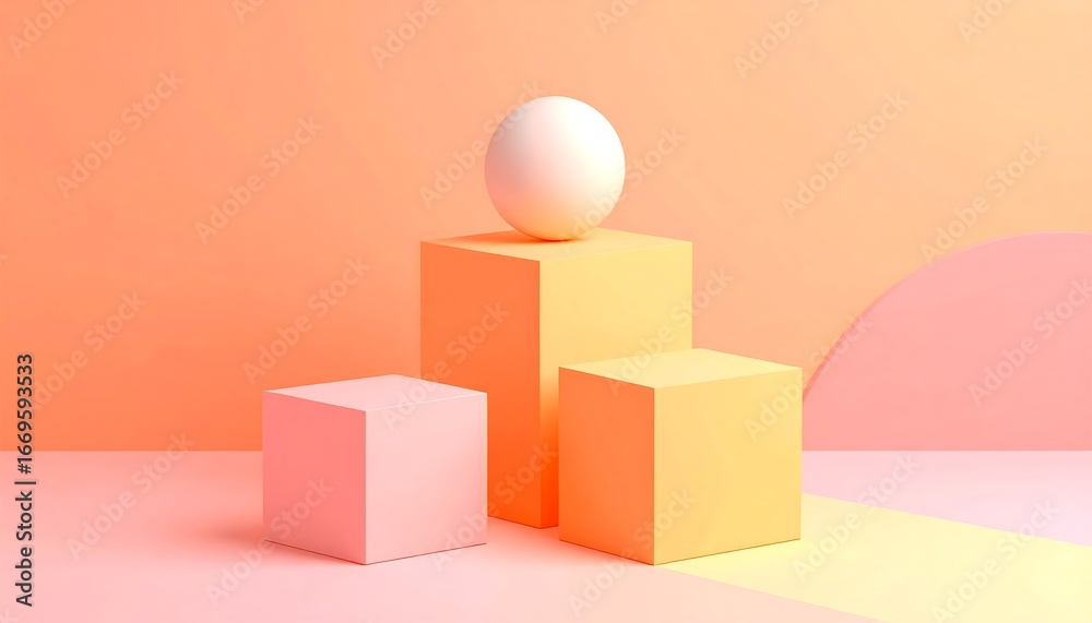 Obraz premium Egg on 3D podiums with orange studio backdrop.