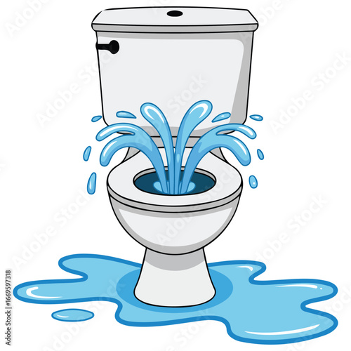 Toilet clogged water spills onto floor flooding vector illustration