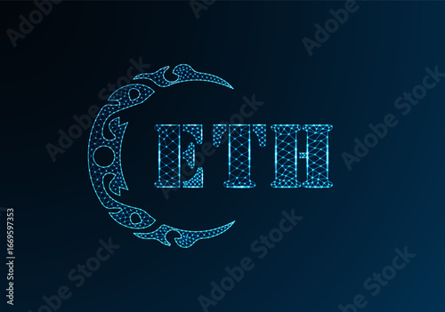Low poly letter logo ETH design. ETH letter logo low poly vector design on blue color gradient background. ETH logo low poly design
