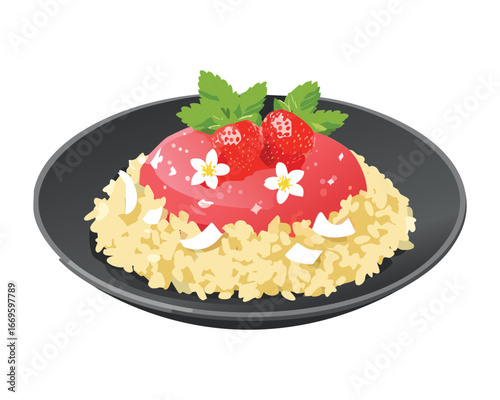 Savory Risotto with Fresh Strawberries and Garnish, A Creative and Unexpected Combination of Flavors - Vector Illustration