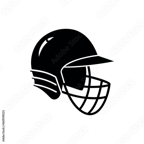 A detailed, high contrast, stylized image of a cricket helmet with grid Silhouette vector