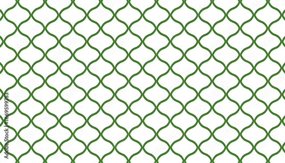 Green wavy geometric pattern on white.