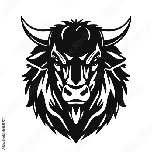 Bull head logo, strong animal emblem, angry bull face, horned beast icon, vector illustration	