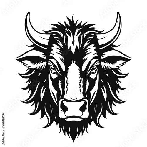Bull head logo, strong animal emblem, angry bull face, horned beast icon, vector illustration	