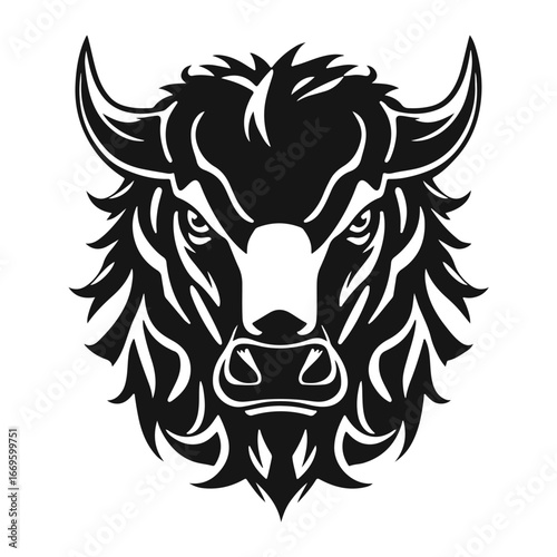 Bull head logo, strong animal emblem, angry bull face, horned beast icon, vector illustration	