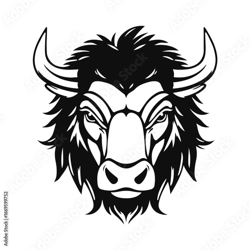 Bull head logo, strong animal emblem, angry bull face, horned beast icon, vector illustration	