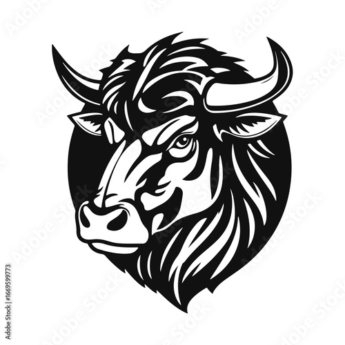 Bull head logo, strong animal emblem, angry bull face, horned beast icon, vector illustration	