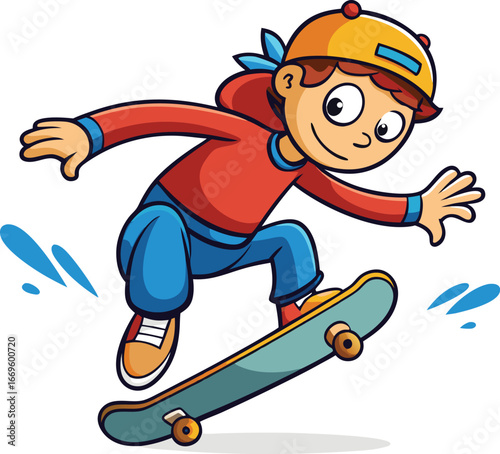 A young boy is skateboarding and doing tricks isolated on white background he is wearing a helmet and having fun