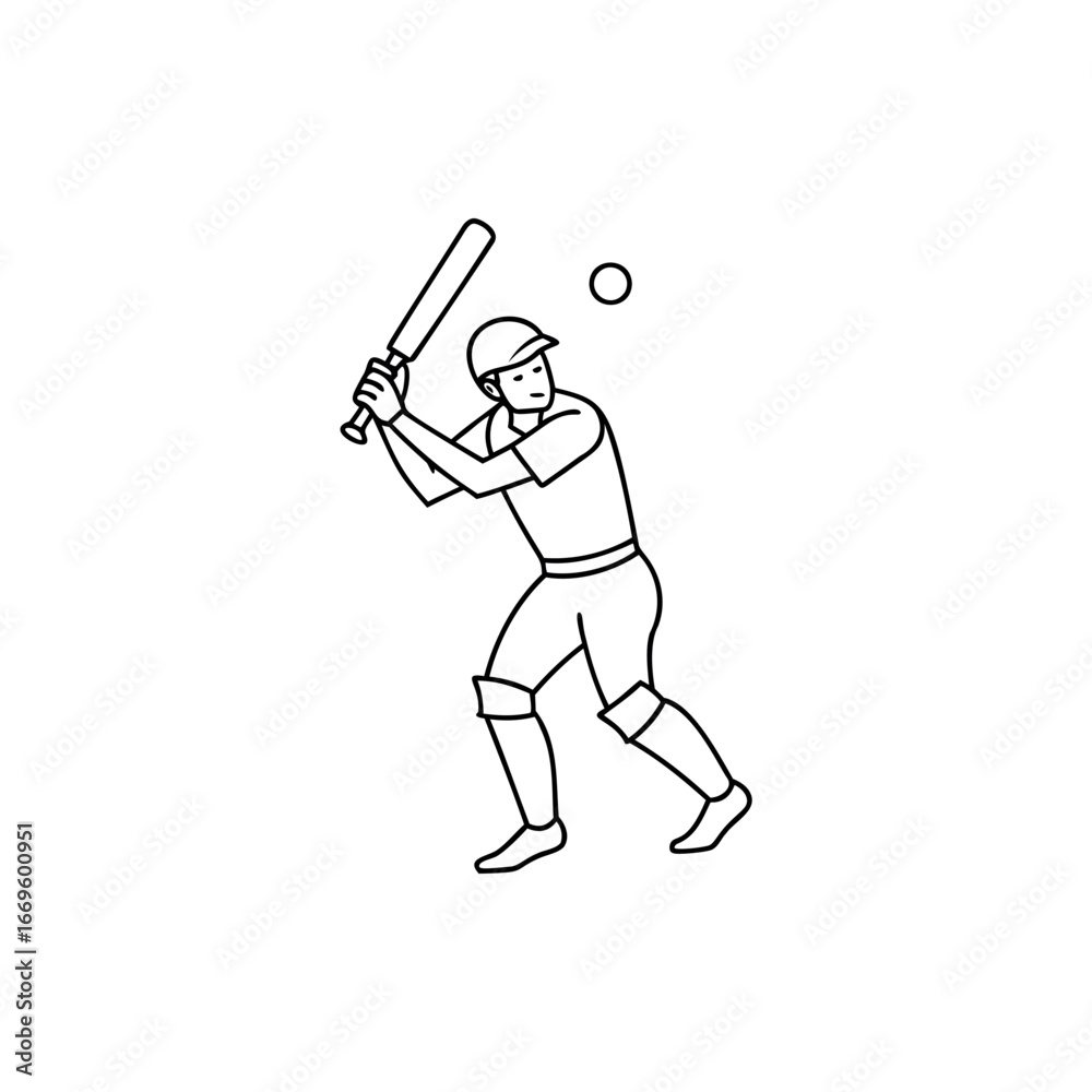 Obraz premium Line art illustration of a cricket batter hitting a ball with bat Silhouette vector