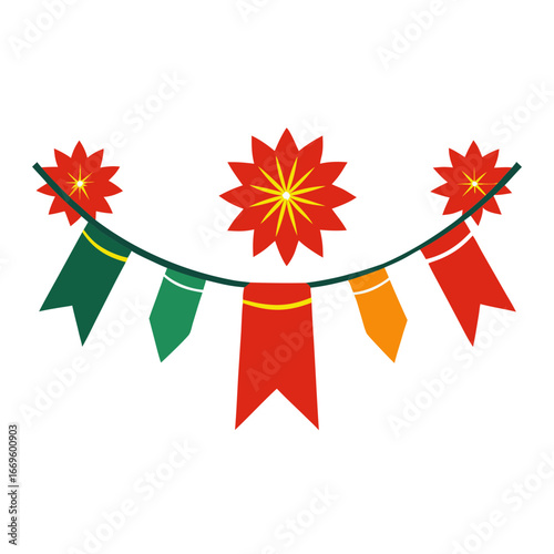 Colorful festive bunting with red star decorations