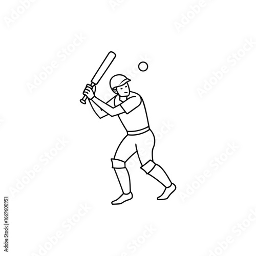 Line art illustration of a cricket batter hitting a ball with bat Silhouette vector