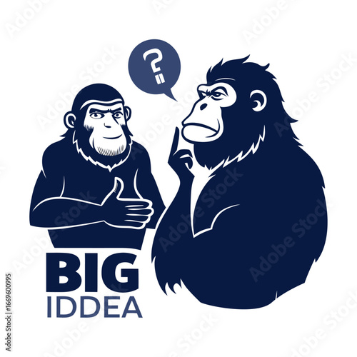 Creative Silhouette of Startup Ape Whispering Innovative Big Idea to Teammate, Inspiring Teamwork, Business Concept, Entrepreneurship Vector Illustration