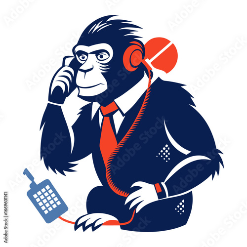 Silhouette of Startup Ape Taking Important Investor Phone Call, Entrepreneurial Business Concept, Modern Work Lifestyle, Technology Innovation Vector Art